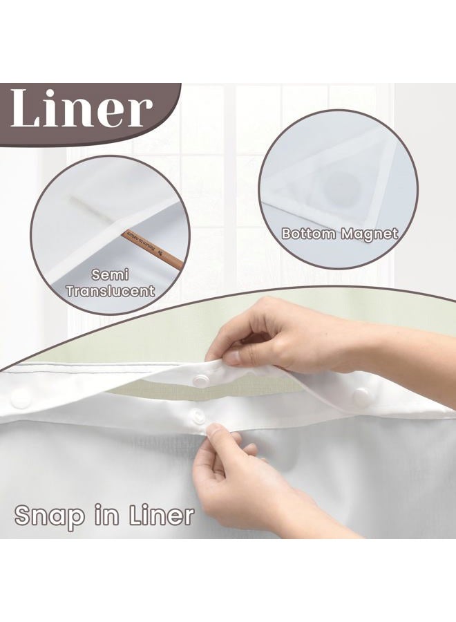 SORTTO No Hook Slub Textured Shower Curtain with Snap in Liner - Sand Fabric Outer Curtain & Waterproof Inner Liner, Hotel Style with See Through Top Window, 71x74 in - Image 3