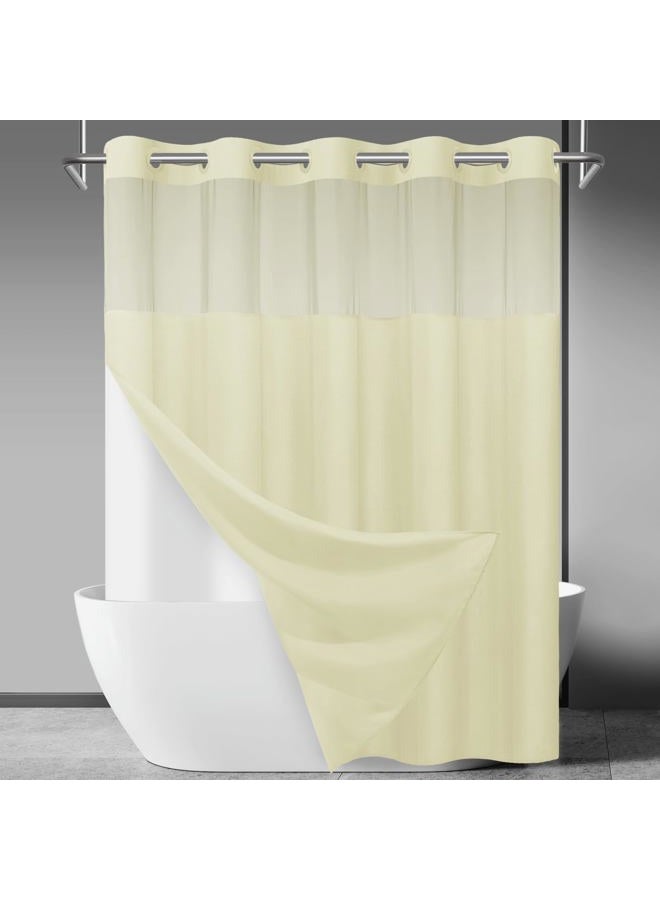 SORTTO No Hook Slub Textured Shower Curtain with Snap in Liner - Sand Fabric Outer Curtain & Waterproof Inner Liner, Hotel Style with See Through Top Window, 71x74 in - Image 1