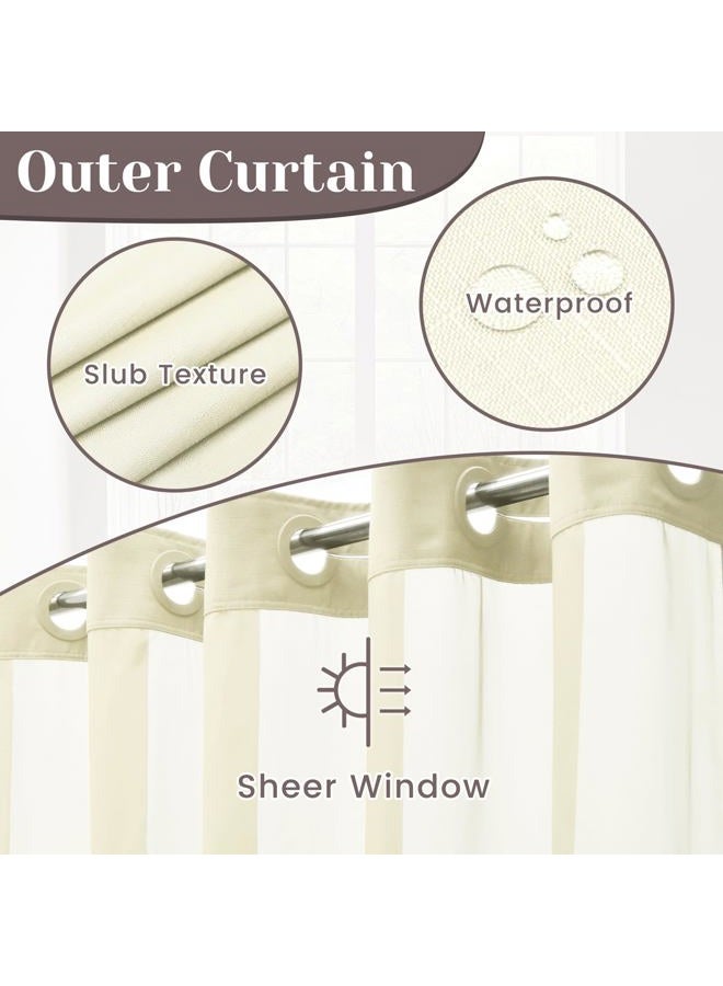 SORTTO No Hook Slub Textured Shower Curtain with Snap in Liner - Sand Fabric Outer Curtain & Waterproof Inner Liner, Hotel Style with See Through Top Window, 71x74 in - Image 2