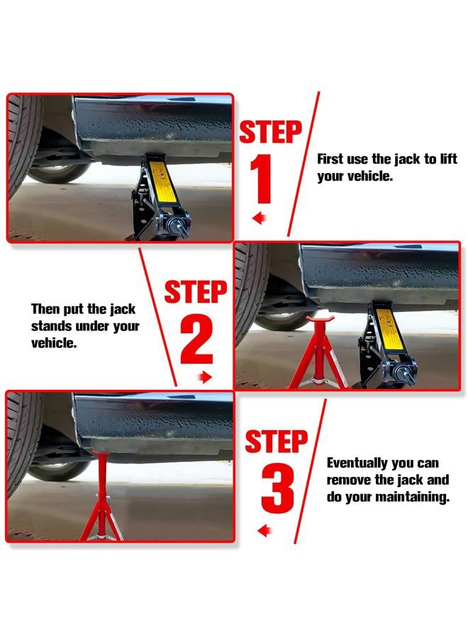 YATOINTO Foldable Jack Stands 3 Ton (6,600 LBs), 11.42"-16.06" Adjustable Height with Mobility Safety Pin,Car Jack Stand for Home&Garage, Workshops,Lifting SUV, Pickup Truck,UTV/ATV, Red, 1 Pair - Image 5