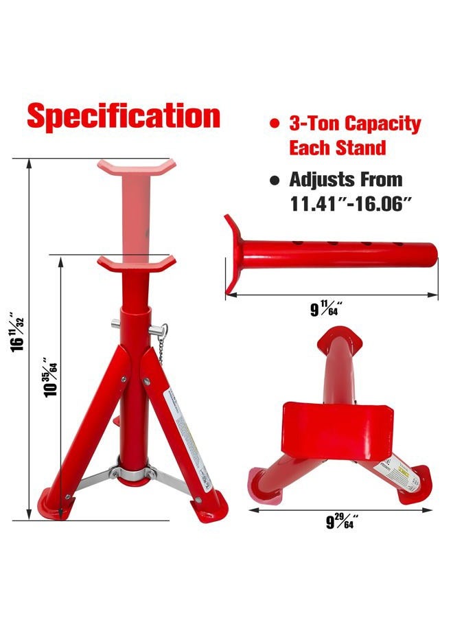 YATOINTO Foldable Jack Stands 3 Ton (6,600 LBs), 11.42"-16.06" Adjustable Height with Mobility Safety Pin,Car Jack Stand for Home&Garage, Workshops,Lifting SUV, Pickup Truck,UTV/ATV, Red, 1 Pair - Image 2