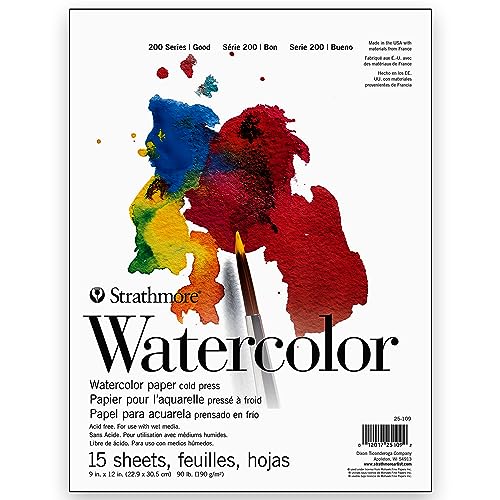 Strathmore 200 Series Watercolor Paper, Tape Bound Pad, 9x12 inches, 15 Sheets (90lb/190g) - Artist Paper for Adults and Students - Watercolors, Mixed Media, Markers and Art Journaling - Image 1