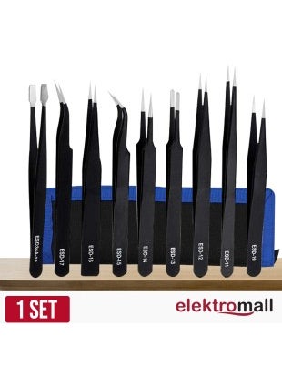 Elektromall 9 Pieces Esd Stainless Tweezers Set  - Image 1