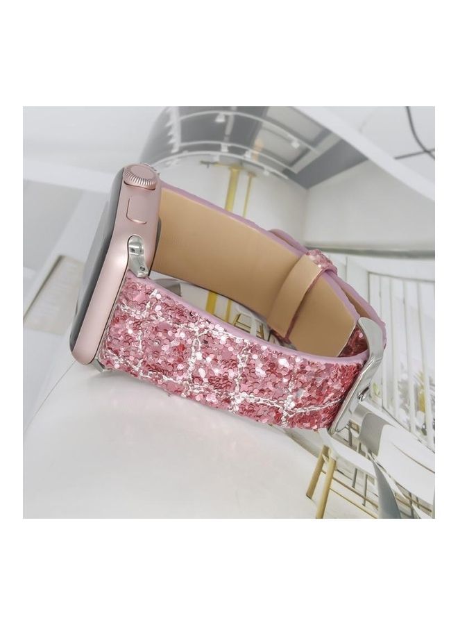 NIBEMINENT Ethnic Replacement Watchband For Apple Watch Series 1/2/3/4/5/6/7/SE 38/40/41mm Pink/Silver - Image 3