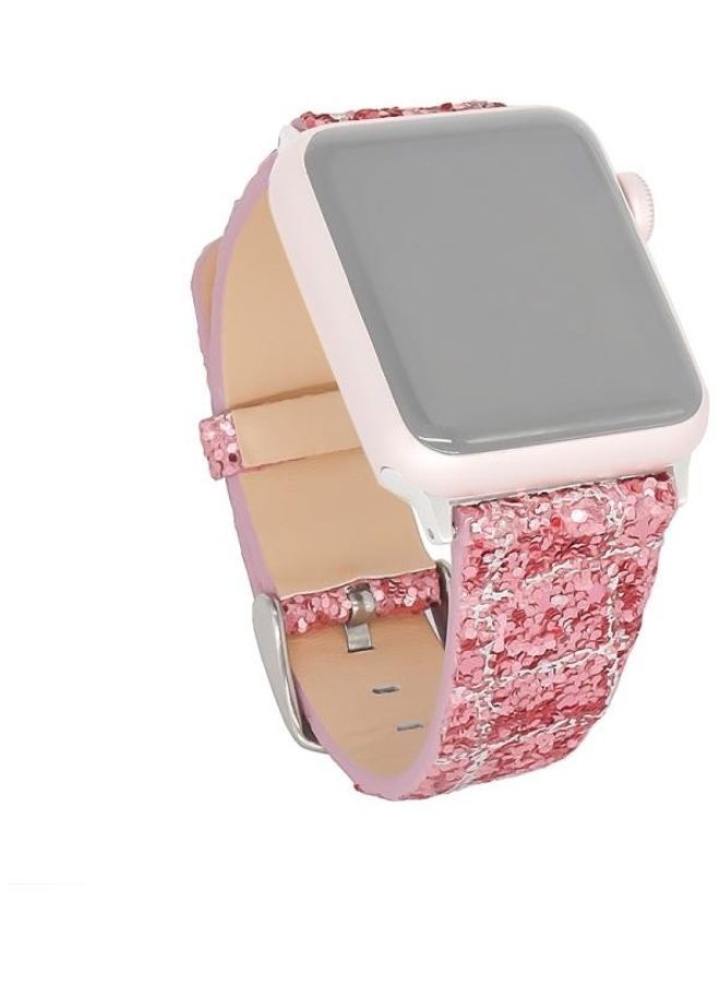 NIBEMINENT Ethnic Replacement Watchband For Apple Watch Series 1/2/3/4/5/6/7/SE 38/40/41mm Pink/Silver - Image 2