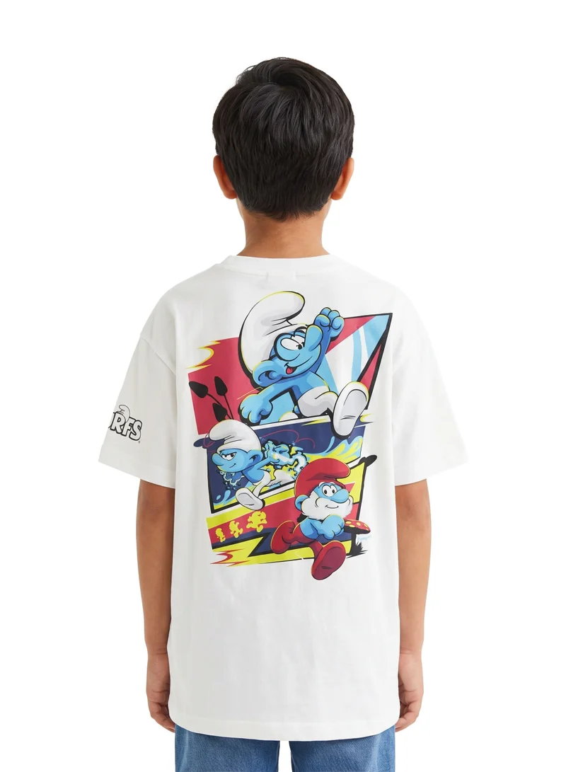 السنافر The Smurfs “Blue Power” Boys Regular T-Shirt | Character Back Print Graphic Casual Crew Neck Cotton Tee