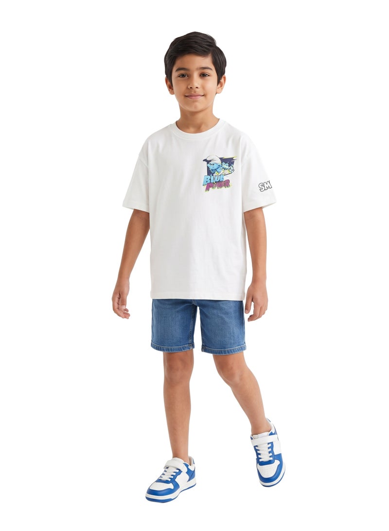 The Smurfs “Blue Power” Boys Regular T-Shirt | Character Back Print Graphic Casual Crew Neck Cotton Tee - Image 3