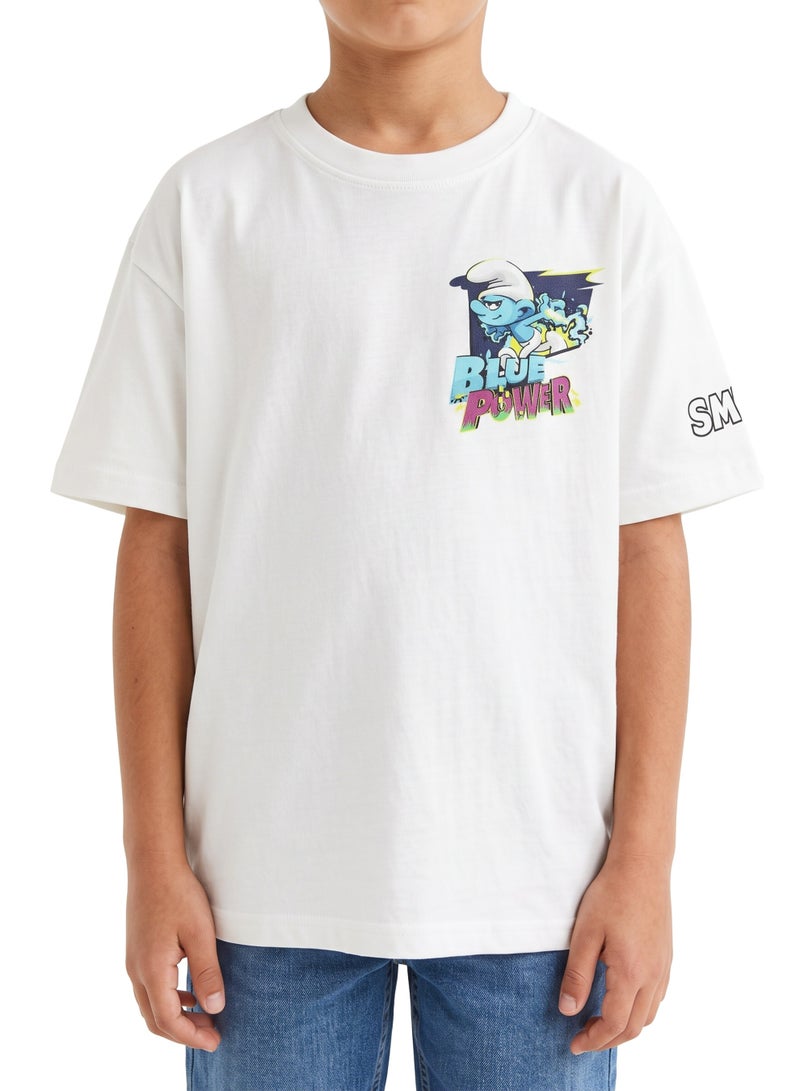 The Smurfs “Blue Power” Boys Regular T-Shirt | Character Back Print Graphic Casual Crew Neck Cotton Tee - Image 4