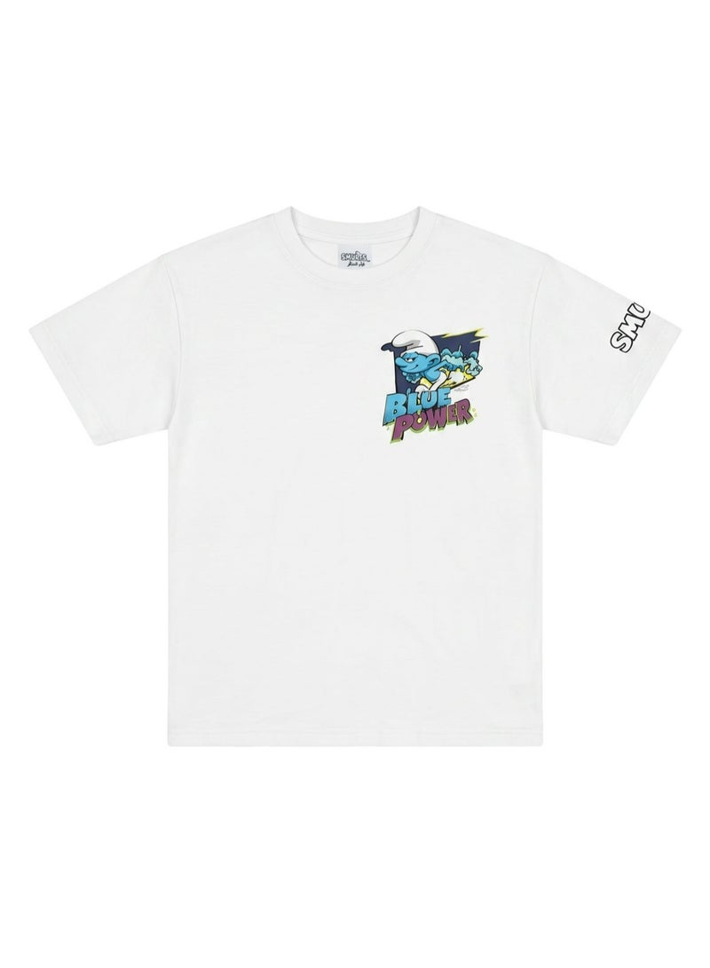 The Smurfs “Blue Power” Boys Regular T-Shirt | Character Back Print Graphic Casual Crew Neck Cotton Tee - Image 5