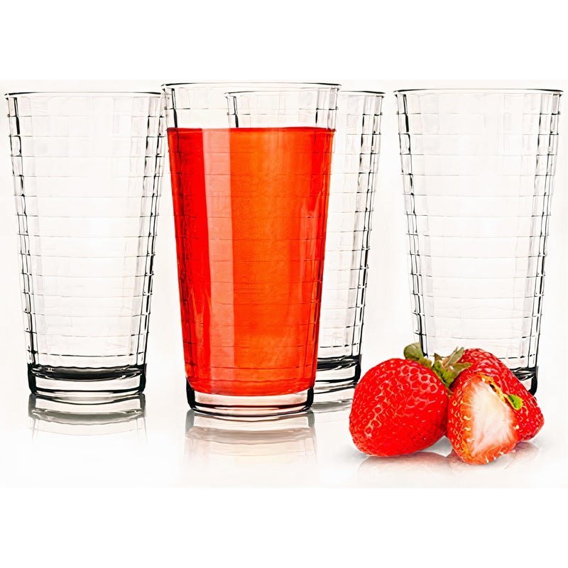 Circleware Matrix Juice Drinking Glasses, 4 piece Set, Heavy Base Tumbler Beverage Ice Tea Cups, Home & Kitchen Entertainment Glassware for Water, Milk, Beer, Whiskey Bar Decor, 7 oz, Clear - Image 1