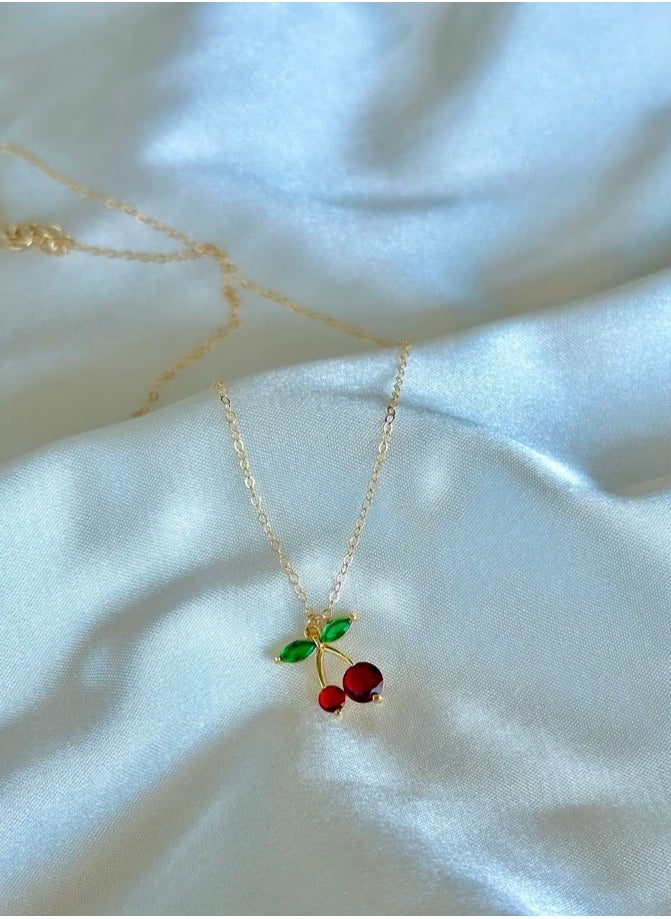 MANIKAN Women's Cute Cherry Necklace with Red Stone  Rust-Resistant Stainless Steel  - Image 4