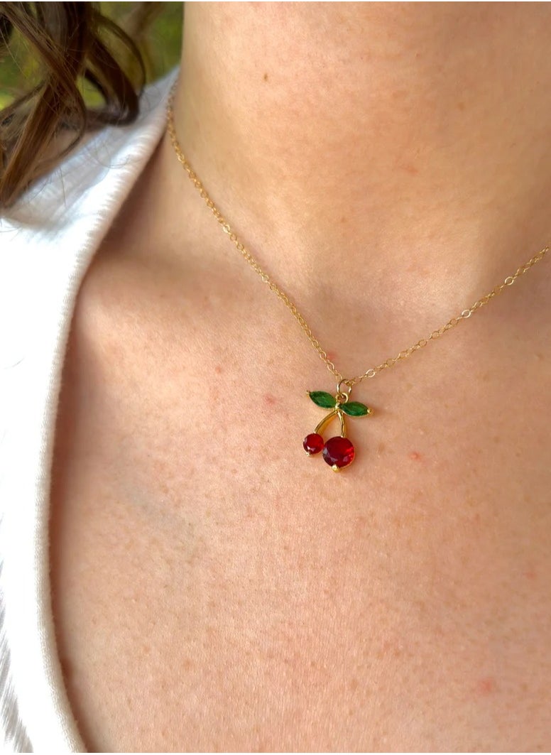 MANIKAN Women's Cute Cherry Necklace with Red Stone  Rust-Resistant Stainless Steel  - Image 5