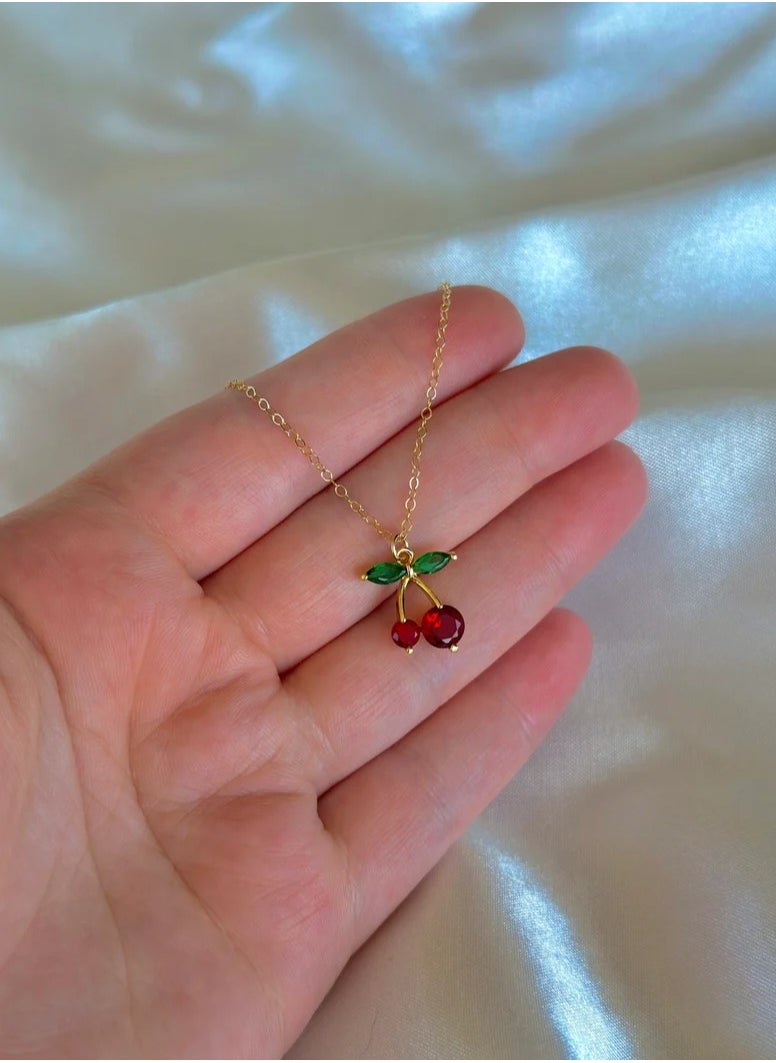 MANIKAN Women's Cute Cherry Necklace with Red Stone  Rust-Resistant Stainless Steel  - Image 3