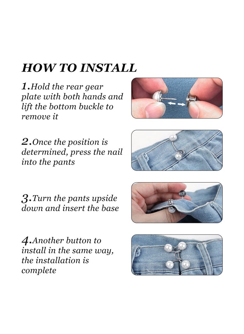 4 Pack Rhinestone Jean Button Pins Adjustable Waist Buckle Extender Button Detachable Jean Button Pin No Sewing Required Instant Button for Pants - Image 4