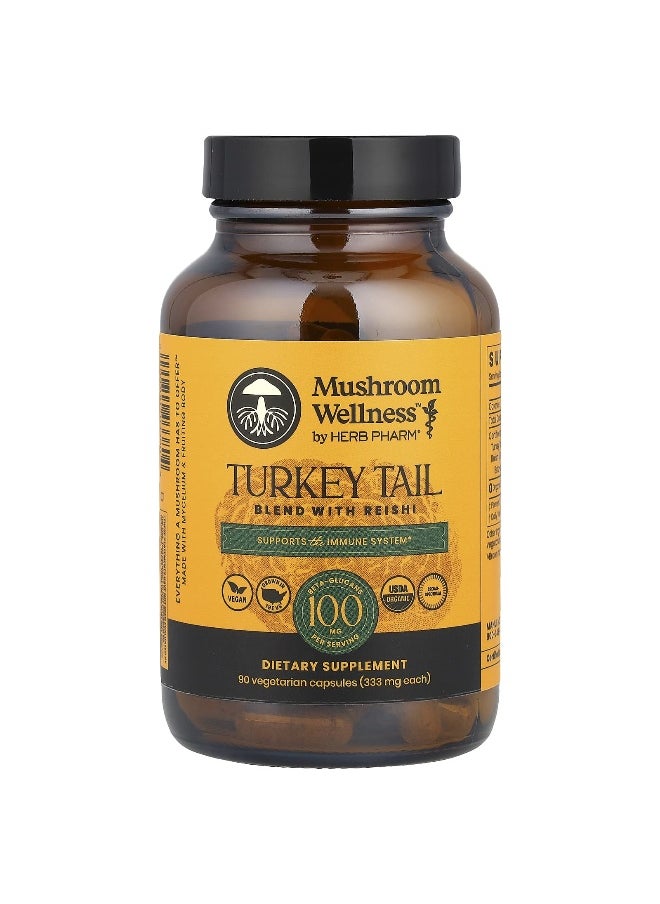 HERB PHARM - Herb Pharm, Mushroom Wellness™, Turkey Tail Blend With Reishi, 90 Vegetarian Capsules - Image 1