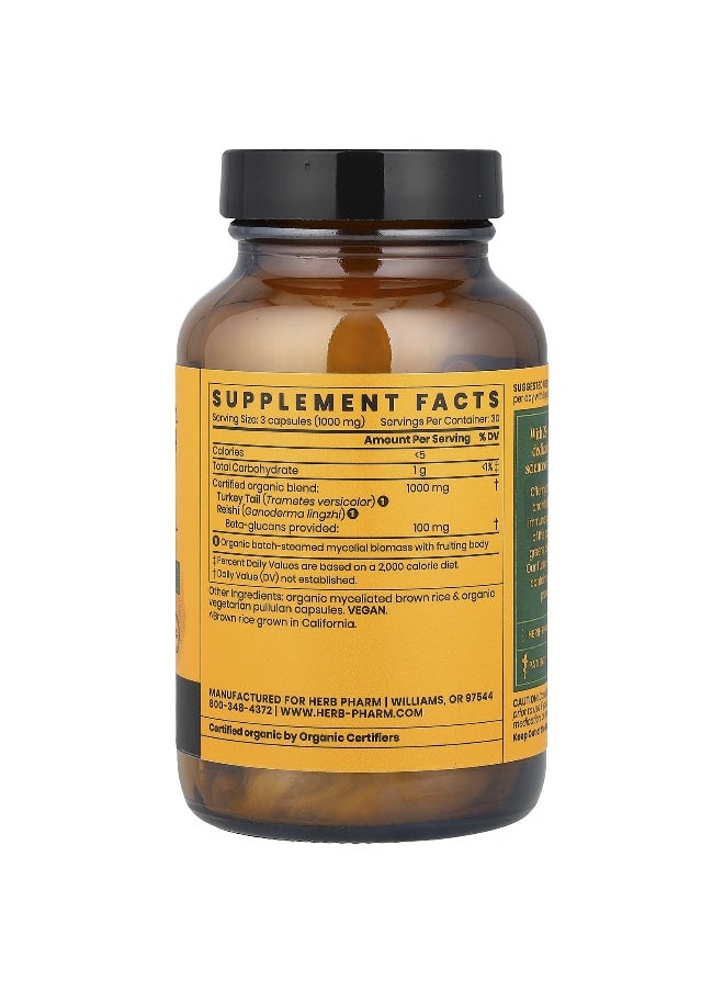 HERB PHARM - Herb Pharm, Mushroom Wellness™, Turkey Tail Blend With Reishi, 90 Vegetarian Capsules - Image 1