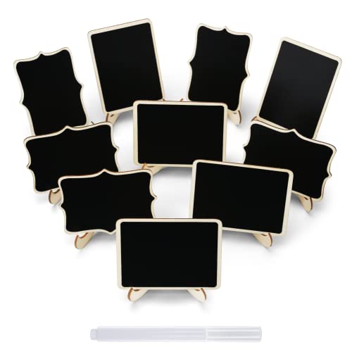 JEFURE 12 Pcs Mini Chalkboard Signs, Small Chalkboard Labels with Easel Stand, Wooden Blackboard for Table Numbers, Food Signs, Wedding Signs, Place Cards and Event Decoration, with 1 Liquid Chalk - Image 1
