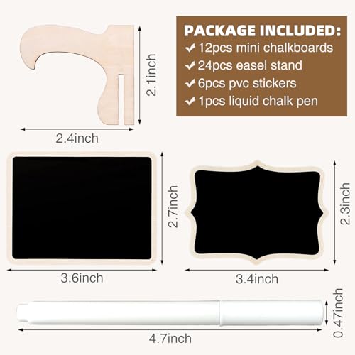 JEFURE 12 Pcs Mini Chalkboard Signs, Small Chalkboard Labels with Easel Stand, Wooden Blackboard for Table Numbers, Food Signs, Wedding Signs, Place Cards and Event Decoration, with 1 Liquid Chalk - Image 2