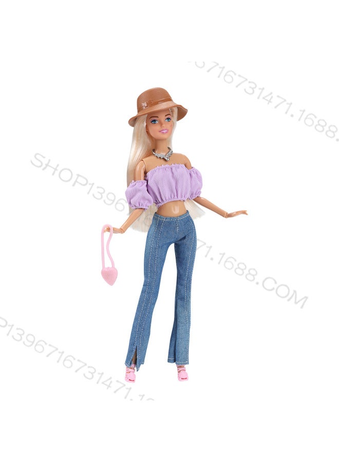 6 Points 30cm Barbie Doll Multiple Colors Available Puff Sleeve Light Mature Style Shorts Trousers Flared Pants-Color:Dc 1-10 (set Of Dolls)-Height:About 30cm Doll - Image 1