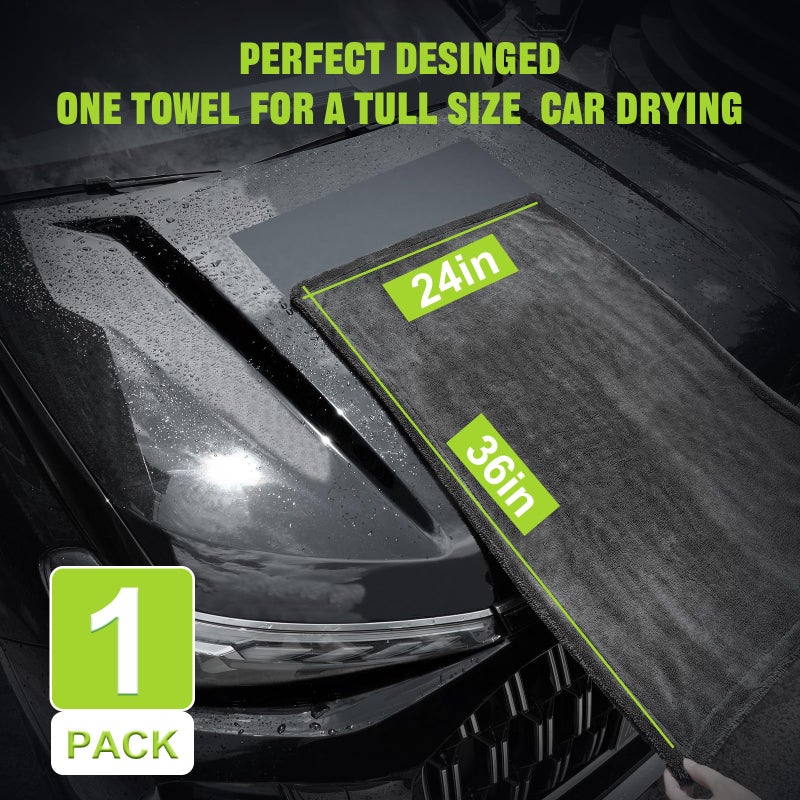 TTRCB 2 Pack 1300 GSM Car Drying Towel, Microfiber Towels for Cars - 36" x 24" & 16" x 16", Ultra-Absorbent, Streak Free, Car Wash Mitt, Car Detailing Cleaning Accessories Supplies Essentials - Image 3
