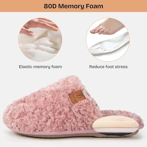 EverFoams Women's Fuzzy Slip-on Slippers Warm Cozy Soft Lightweight Memory Foam Indoor House Shoes Pink, 9-10 US - Image 3