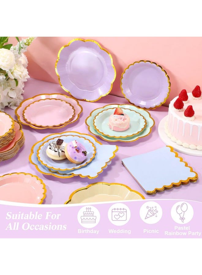 Skybooly 144 Pcs 48 Guests Pastel Paper Plates and Napkins Sets Heavy Duty Pastel Scalloped Party Plates Napkins Disposable Rainbow Supplies Decoration for Bridal Baby Shower Wedding - Image 5