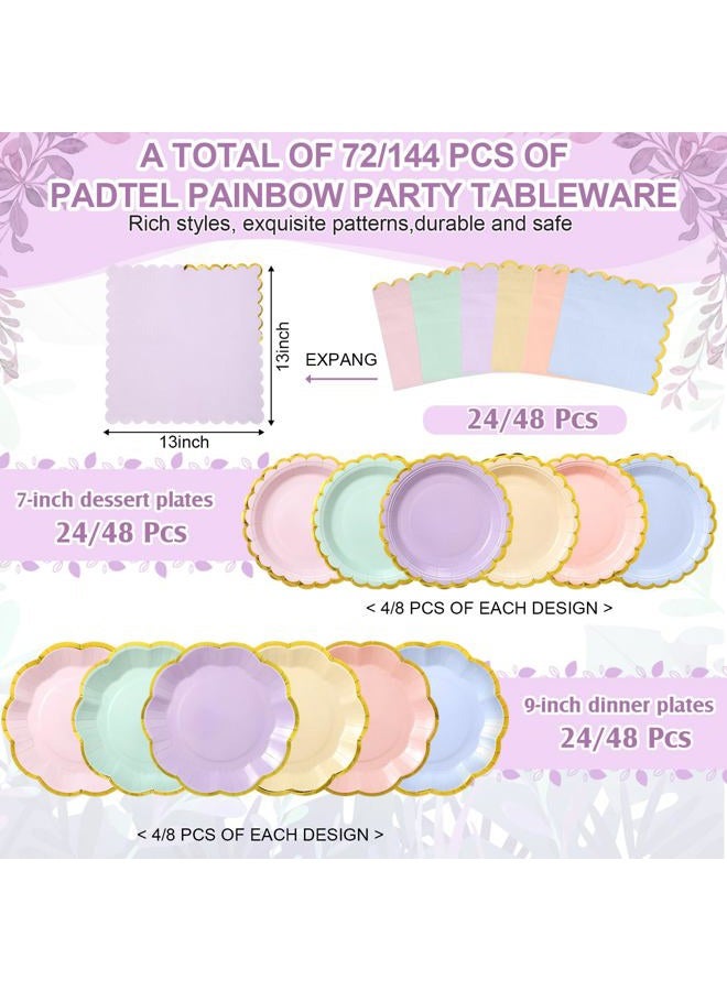 Skybooly 144 Pcs 48 Guests Pastel Paper Plates and Napkins Sets Heavy Duty Pastel Scalloped Party Plates Napkins Disposable Rainbow Supplies Decoration for Bridal Baby Shower Wedding - Image 2