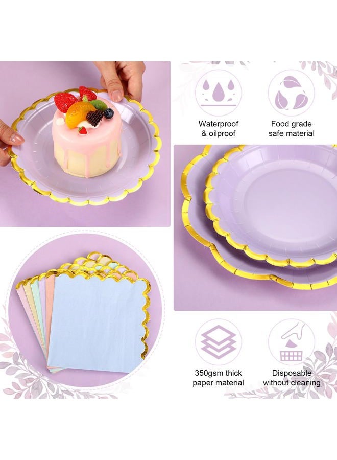 Skybooly 144 Pcs 48 Guests Pastel Paper Plates and Napkins Sets Heavy Duty Pastel Scalloped Party Plates Napkins Disposable Rainbow Supplies Decoration for Bridal Baby Shower Wedding - Image 4