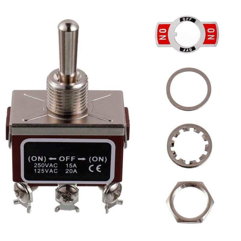 BOJACK RT1322FS Toggle Switch 125V 20A Momentary Automatic Reset Switches 250V 15A DPDT ON -Off- ON 6 Terminal pin Rocker Switch with Metal Waterproof Cap (Pack of 2) - Image 3