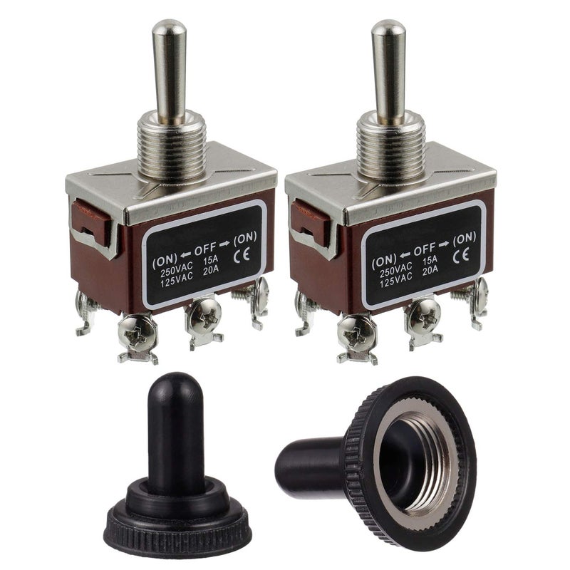 BOJACK RT1322FS Toggle Switch 125V 20A Momentary Automatic Reset Switches 250V 15A DPDT ON -Off- ON 6 Terminal pin Rocker Switch with Metal Waterproof Cap (Pack of 2) - Image 1