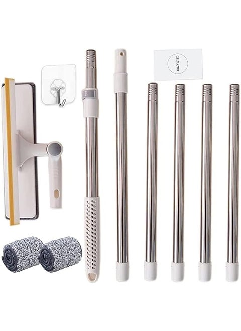 Window Cleaning Mop and Squeegee Cleaner Washer with Microfiber Pad,Adjustable Long Handle Window Wiper High Window Cleaning Kit with Pole Telescopic