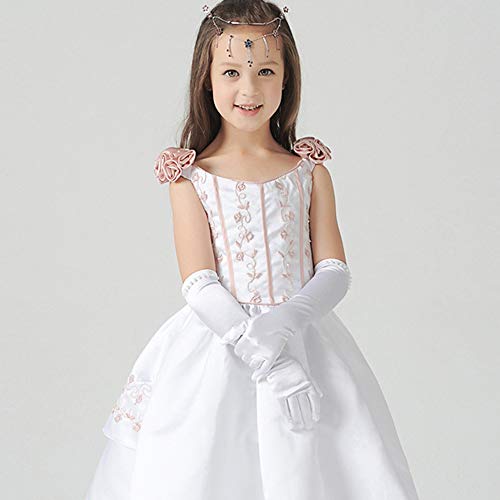 CREATIEE-PRO 2 Pair Little Girls Long Princess Costume Glove, Creatiee White Dress Up Beading Bows Glove for Kids Party, Wedding, Birthday, Holiday, Formal Pageant (White) - Image 5