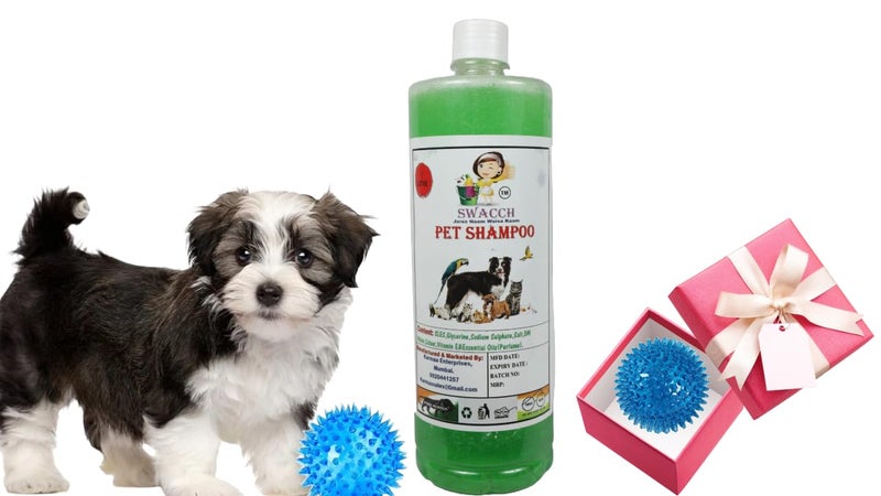 swacch Shampoo | Puppy Safe Shampoo | PH Balanced | Ditch to Itch for Pet Shampoo 1 Litre (Neem Alovera) + Spike Ball Chew Toy Combo Pack - Image 1