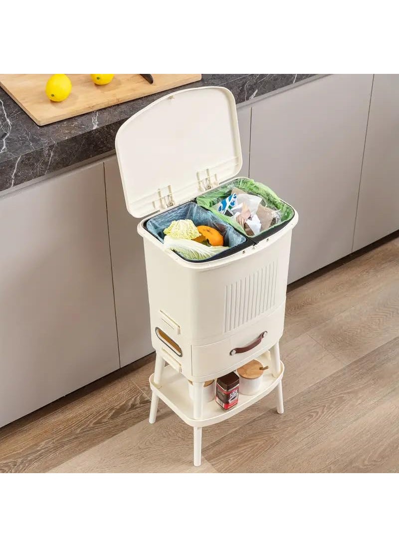PROSFIA PROSFIA 3in1 OdorSealing Large Kitchen Trash Can Set Rectangular Plastic Waste Bin Combo with Wheels Drawer Step Pedal Opening for Home and Commercial Use  - Image 5