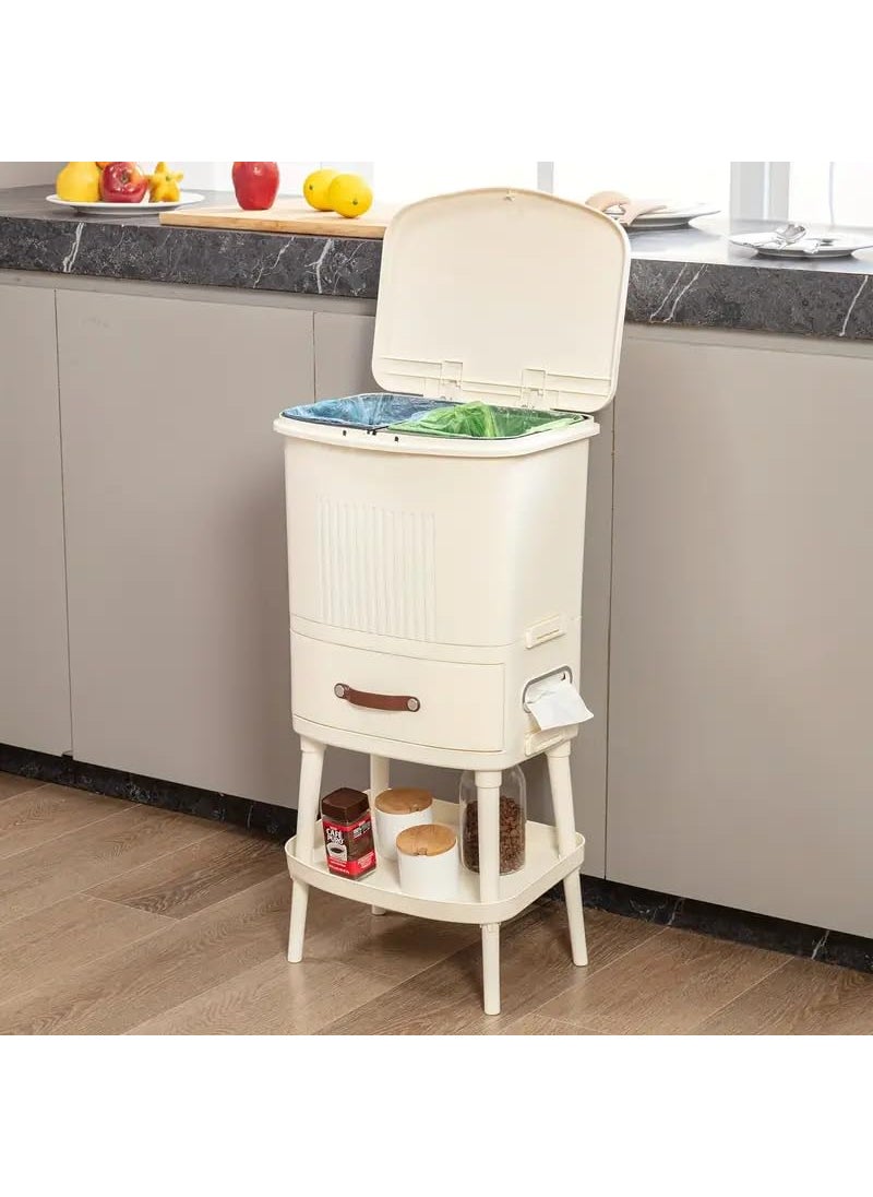 PROSFIA PROSFIA 3in1 OdorSealing Large Kitchen Trash Can Set Rectangular Plastic Waste Bin Combo with Wheels Drawer Step Pedal Opening for Home and Commercial Use  - Image 2