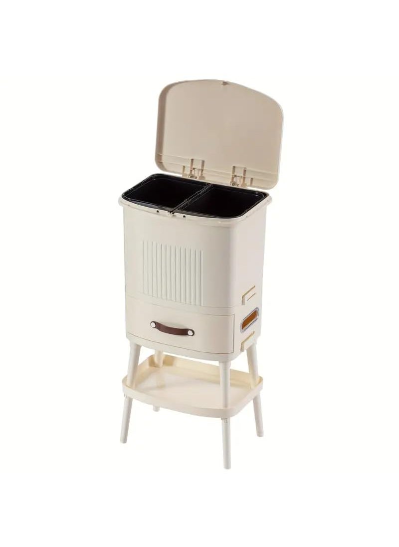 PROSFIA PROSFIA 3in1 OdorSealing Large Kitchen Trash Can Set Rectangular Plastic Waste Bin Combo with Wheels Drawer Step Pedal Opening for Home and Commercial Use  - Image 1