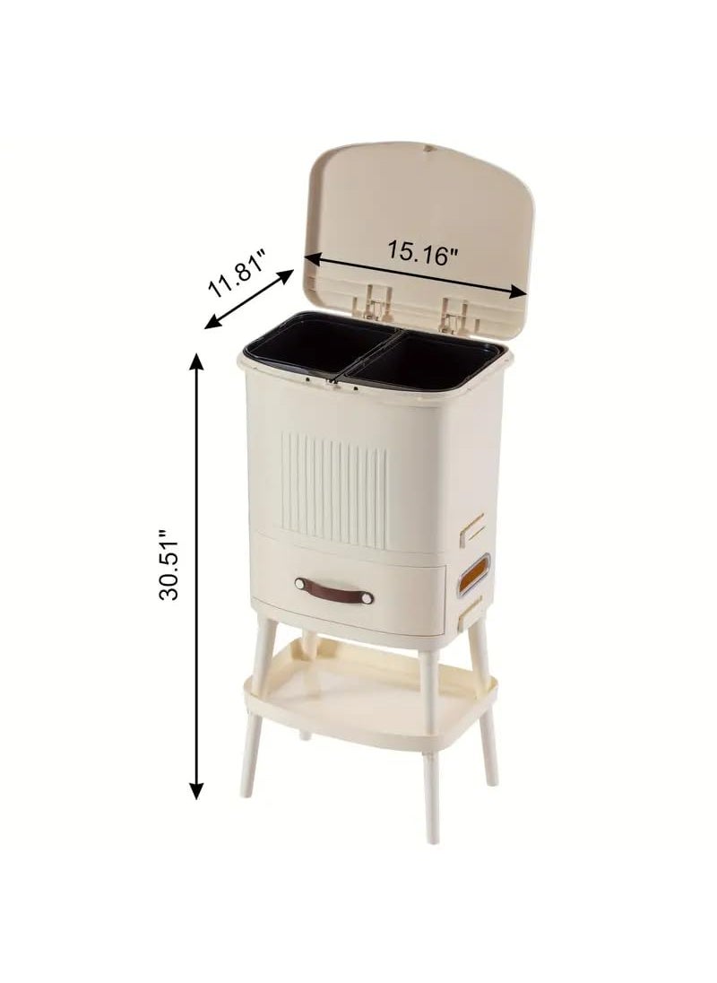 PROSFIA PROSFIA 3in1 OdorSealing Large Kitchen Trash Can Set Rectangular Plastic Waste Bin Combo with Wheels Drawer Step Pedal Opening for Home and Commercial Use  - Image 4