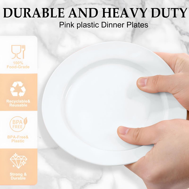 FLOWERCAT 200PCS White Plastic Plates Disposable Plates for Party - Heavy Duty Plastic Plates - 100 10" Dinner Plates and 100 7" Salad Plates for Wedding & New Year Parties and Events - Image 3