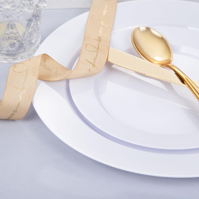 FLOWERCAT 200PCS White Plastic Plates Disposable Plates for Party - Heavy Duty Plastic Plates - 100 10" Dinner Plates and 100 7" Salad Plates for Wedding & New Year Parties and Events - Image 5