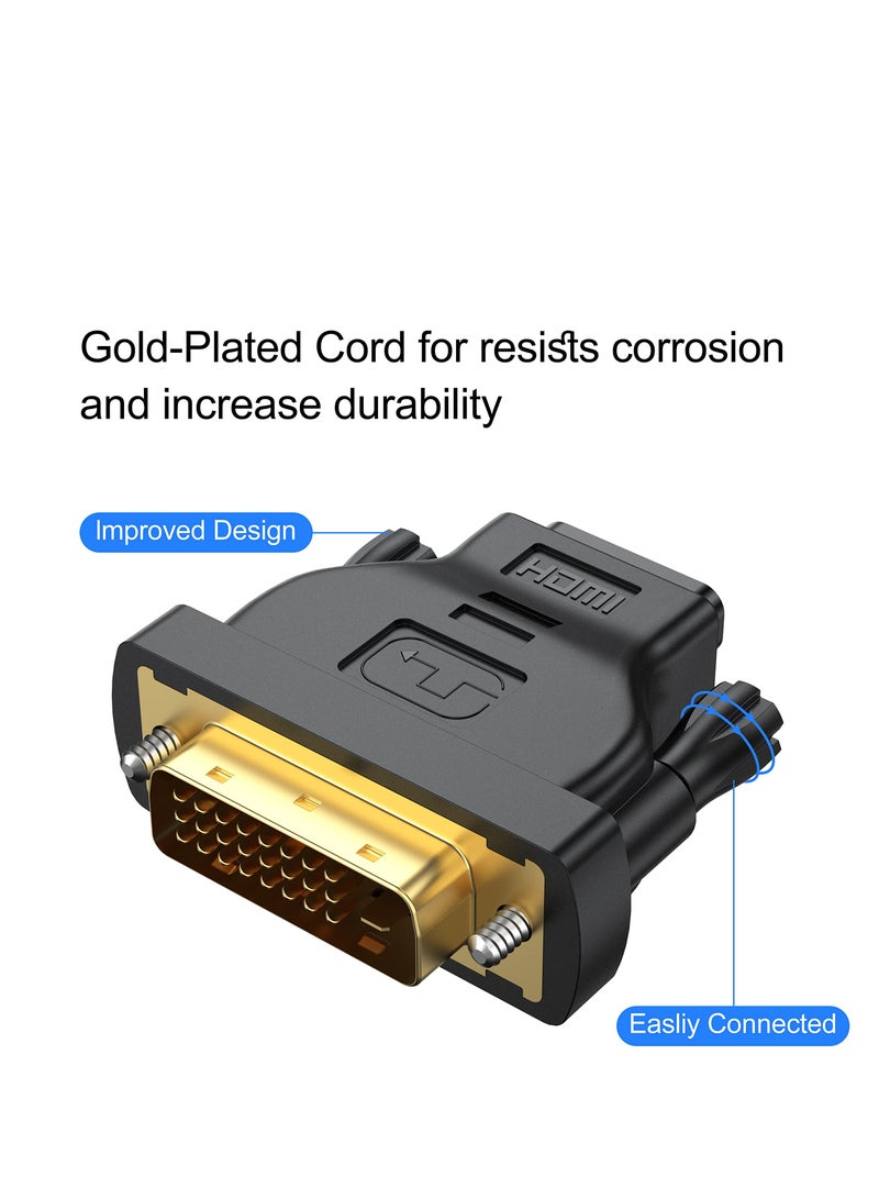 SYOSI DVI to HDMI Adapter 2-Pack Bidirectional Female 24+1 Male with Gold-Plated for Computer Monitor Projector and More Support 3D 4K ARC Ethernet - Image 5