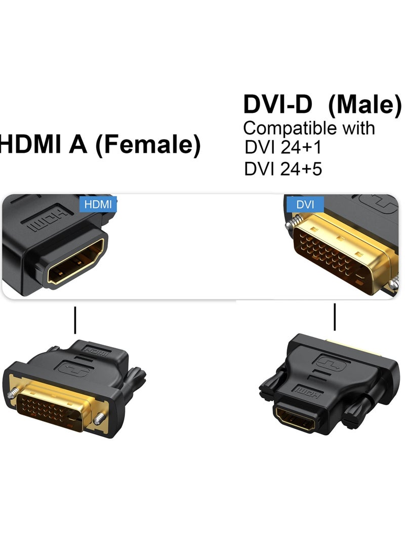 SYOSI DVI to HDMI Adapter 2-Pack Bidirectional Female 24+1 Male with Gold-Plated for Computer Monitor Projector and More Support 3D 4K ARC Ethernet - Image 2