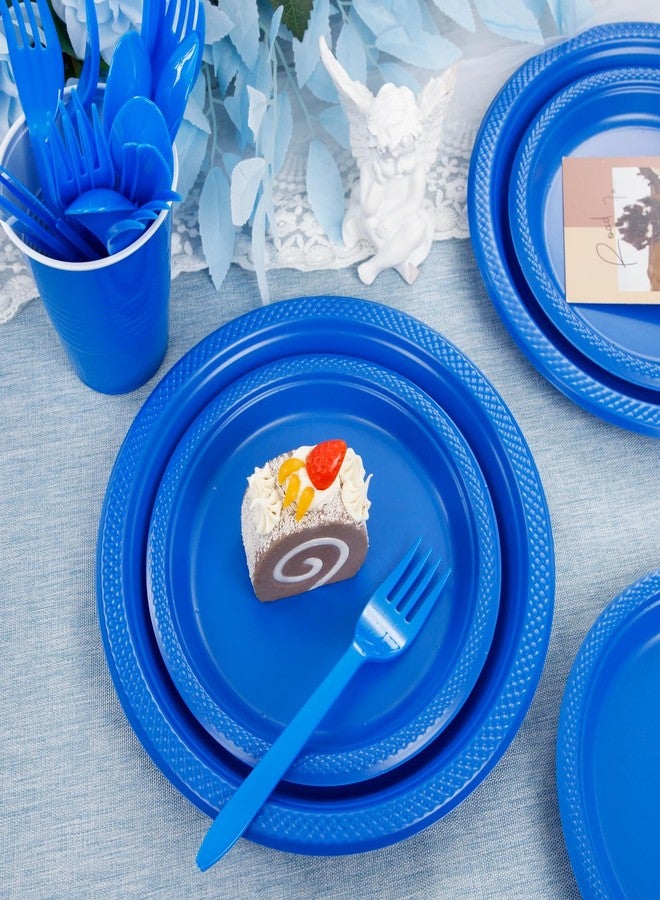 LUODA MirthMood 350 Pieces Blue Party Supplies, Disposable Dinnerware Set, Including Blue Plastic Plates and Napkins, Plastic Cutlery and 12OZ Cups - Image 4