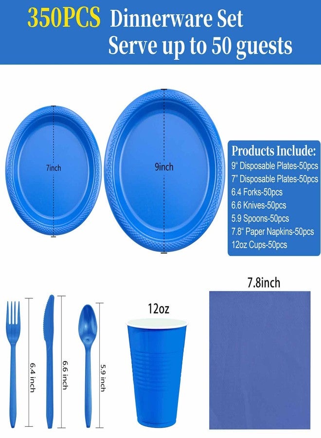 LUODA MirthMood 350 Pieces Blue Party Supplies, Disposable Dinnerware Set, Including Blue Plastic Plates and Napkins, Plastic Cutlery and 12OZ Cups - Image 2
