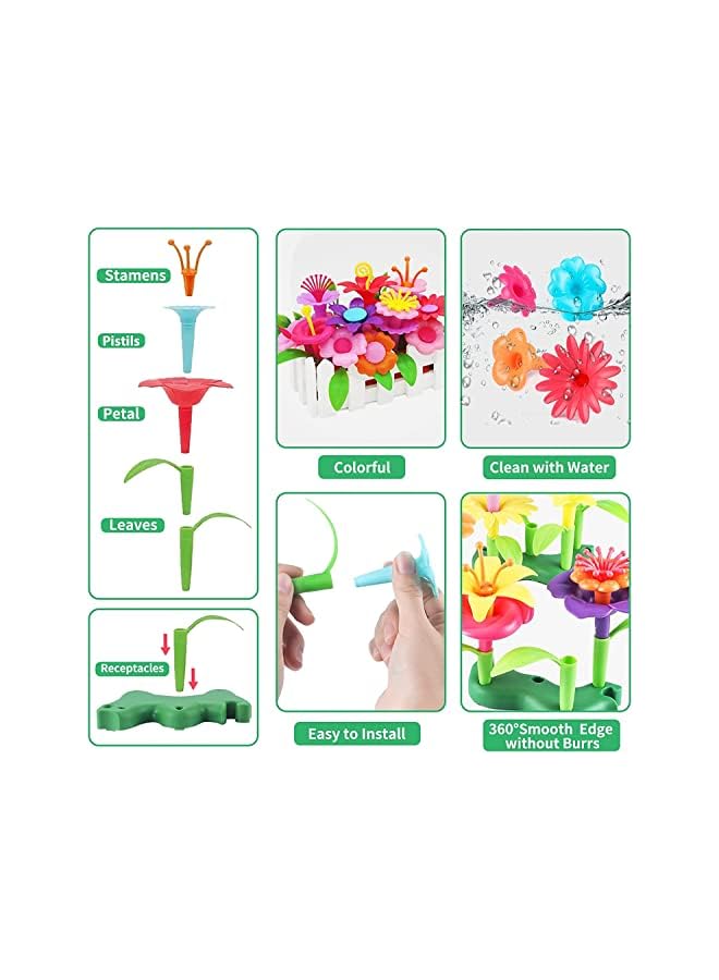 PROMASS Garden Building Toy Set for Kids Building Blocks Pretend Gardening Preschool Toddlers Educational Activity Playset, Build a Bouquet Floral Sets for Age 3+ Year Old Kids-104pcs - Image 2
