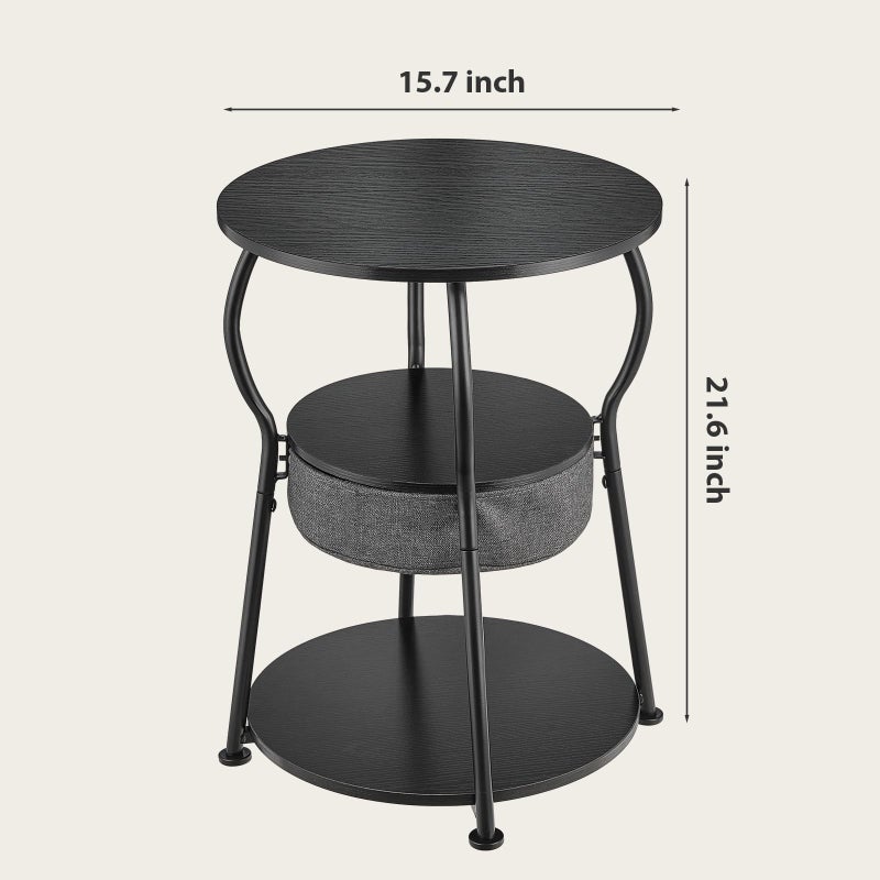 ZEXVIDA Small Round Side Table with Storage Bag, 3-Tier Accent Round End Table with Storage Shelves for Living Room, 21.6" H Vintage Small Corner Table for Smalls Spaces (D - 15.8 in Black) - Image 3