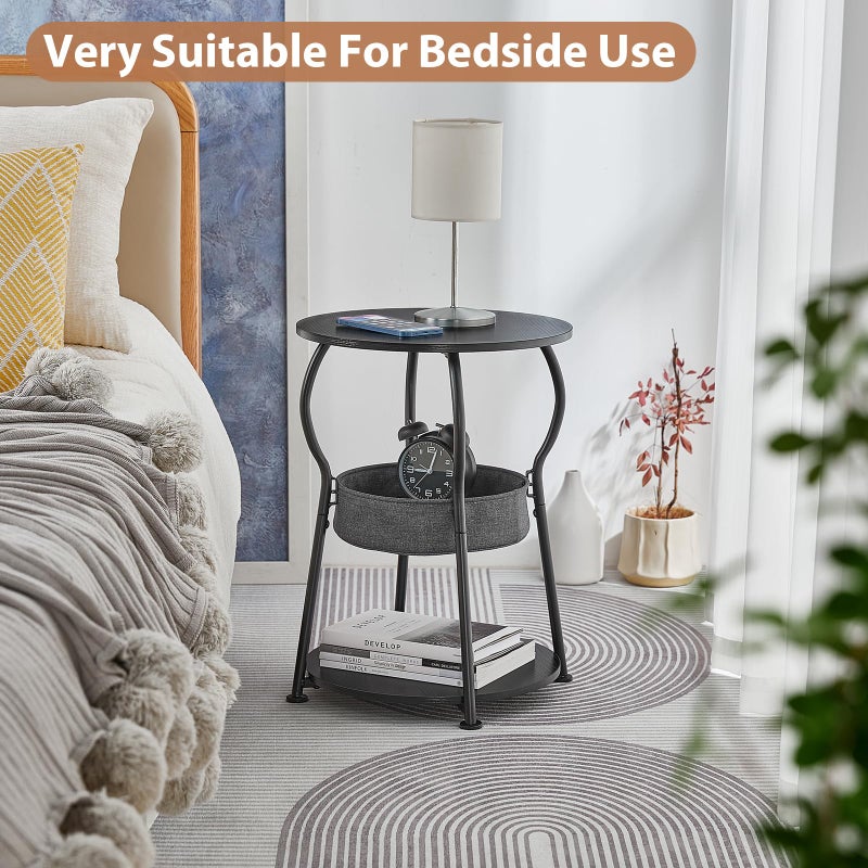 ZEXVIDA Small Round Side Table with Storage Bag, 3-Tier Accent Round End Table with Storage Shelves for Living Room, 21.6" H Vintage Small Corner Table for Smalls Spaces (D - 15.8 in Black) - Image 5