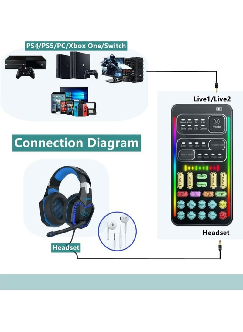 Portable Voice Changer, 2rd Generation i9 Live Sound Card, Cool Lights Sound Board - Voice Disguiser/Modulator for PS4/PS5/Xbox One/PC/Phone/Laptops with Adjustable Voice Functions - Image 5