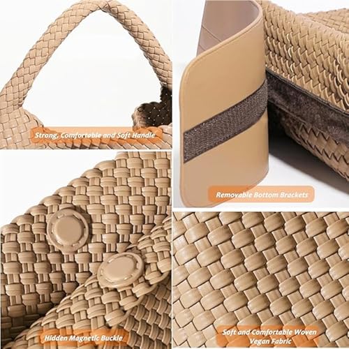 Geelyda 2025 Woven Tote Bag for Women, Extra Large Capacity Fashion Soft Leather Hobo Underarm Bag, Large Capacity Travel Handbag Retro Handmade Shoulder Bag (Apricot) - Image 5