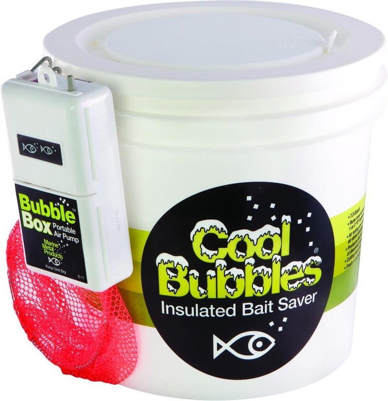 Marine Metal Marine Metal CB211 Cool Bubbles Insulated Aerated Live Bait Container with Bubble Box Pump  Dip Net 8 qt