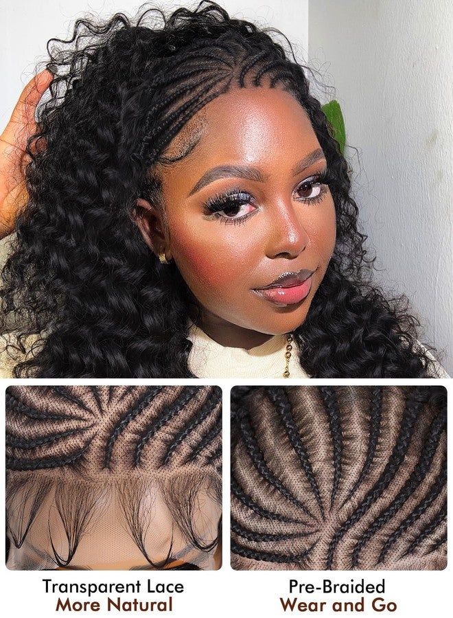 Lady Miranda 22 Inch Cornrow Wig 13x6 HD Lace Braided Wigs for Black Women Handmade 15 Strands Pre Braids Synthetic Braided Wig with Curly Hair (NB, 22 Inch) - Image 5